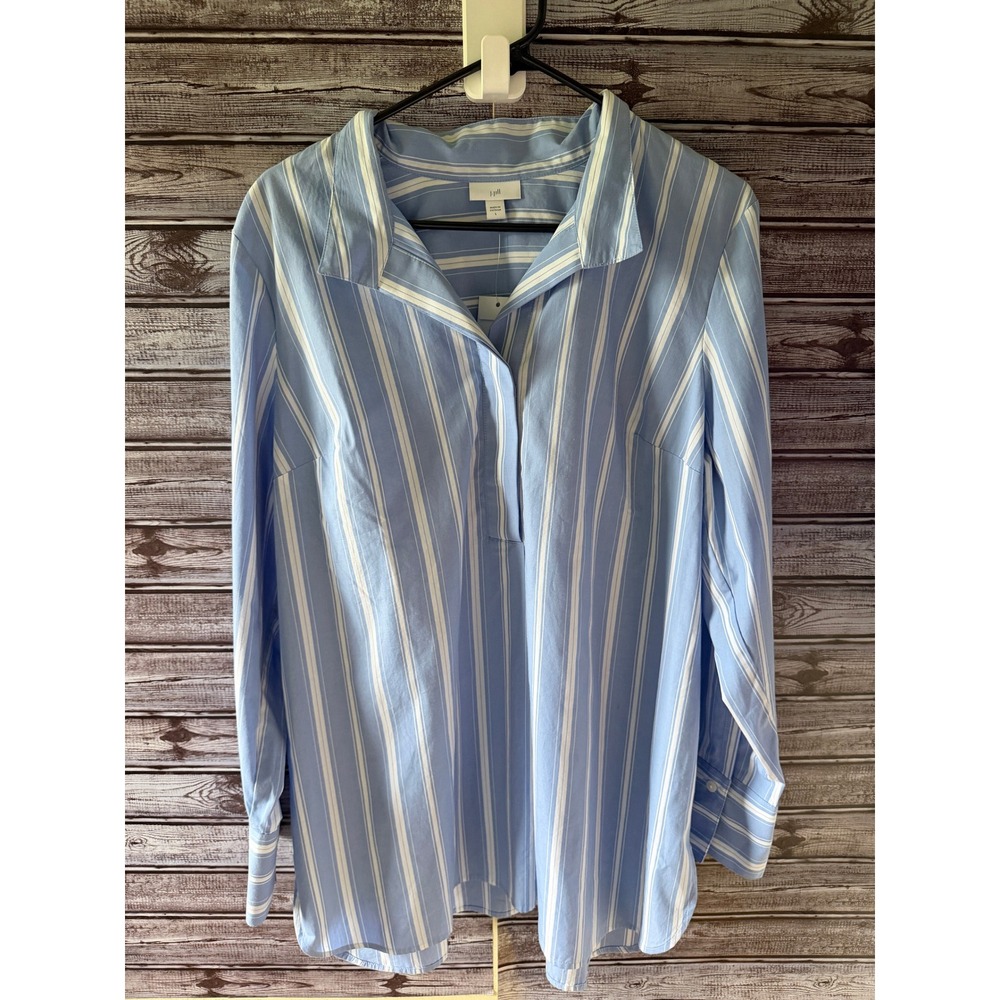 J. Jill Women's Long-Sleeved Popover Tunic Top Size L Blue White Striped NWOT